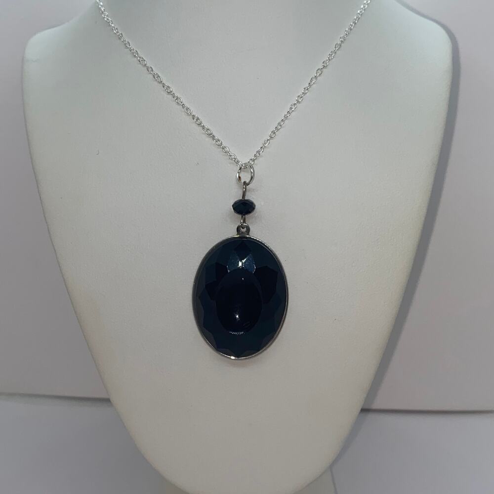 Silver-Tone Black Textured Pendant Necklace